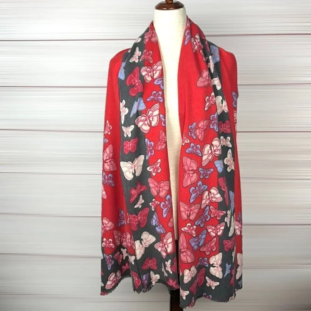 Beautiful Wool Blend Butterfly Print Large Scarf Wrap